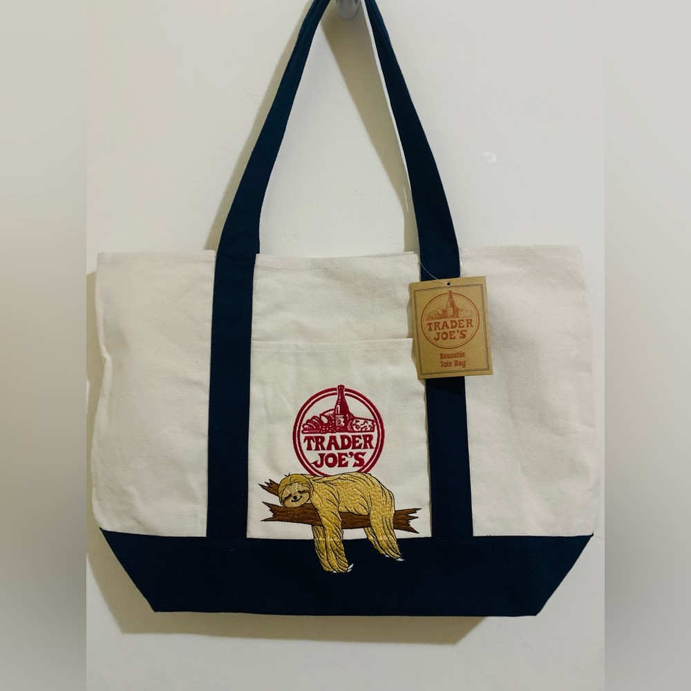 Embroidered Trader Joe’s Canvas Tote | Boho Reusable Market Bag | Gift Idea - Picture 3 of 9